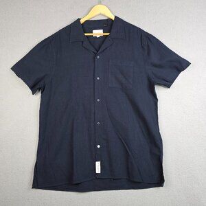 Five Four Shirt Mens XL Midnight Clifford Camp Collar Linen Blend Button Down